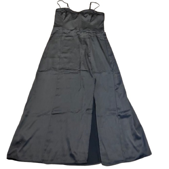 NWOT Abercrombie & Fitch Black Satin Midi Slip Dress Smocking Size MT HOCO  Prom